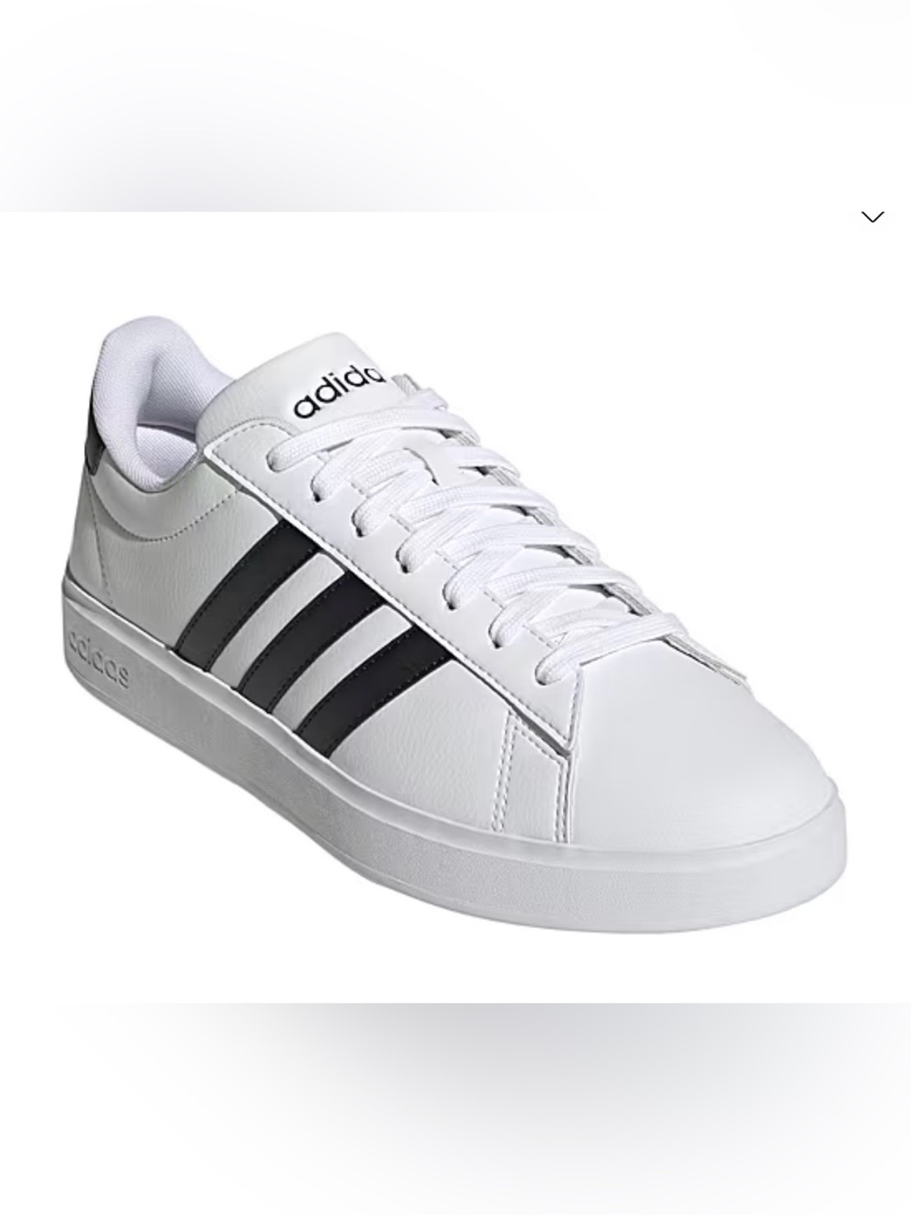adidas Grand Court 2.0 White Low-Top Sneaker with Black Stripes, SZ. Women’s 8.5